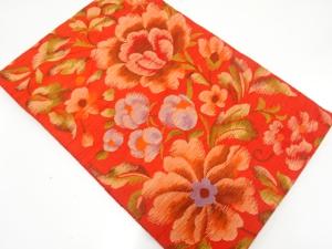 未使用品　手織り紬　草花模様織り出し　名古屋帯